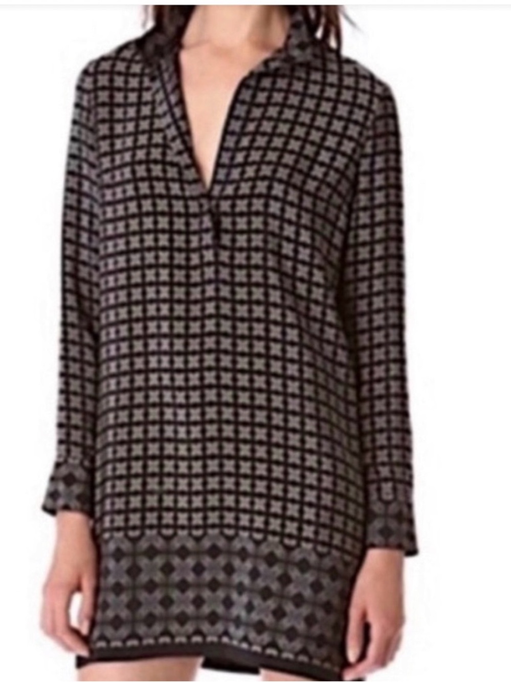 EUC Vince Silk Tunic Dress Black Tan Size Small